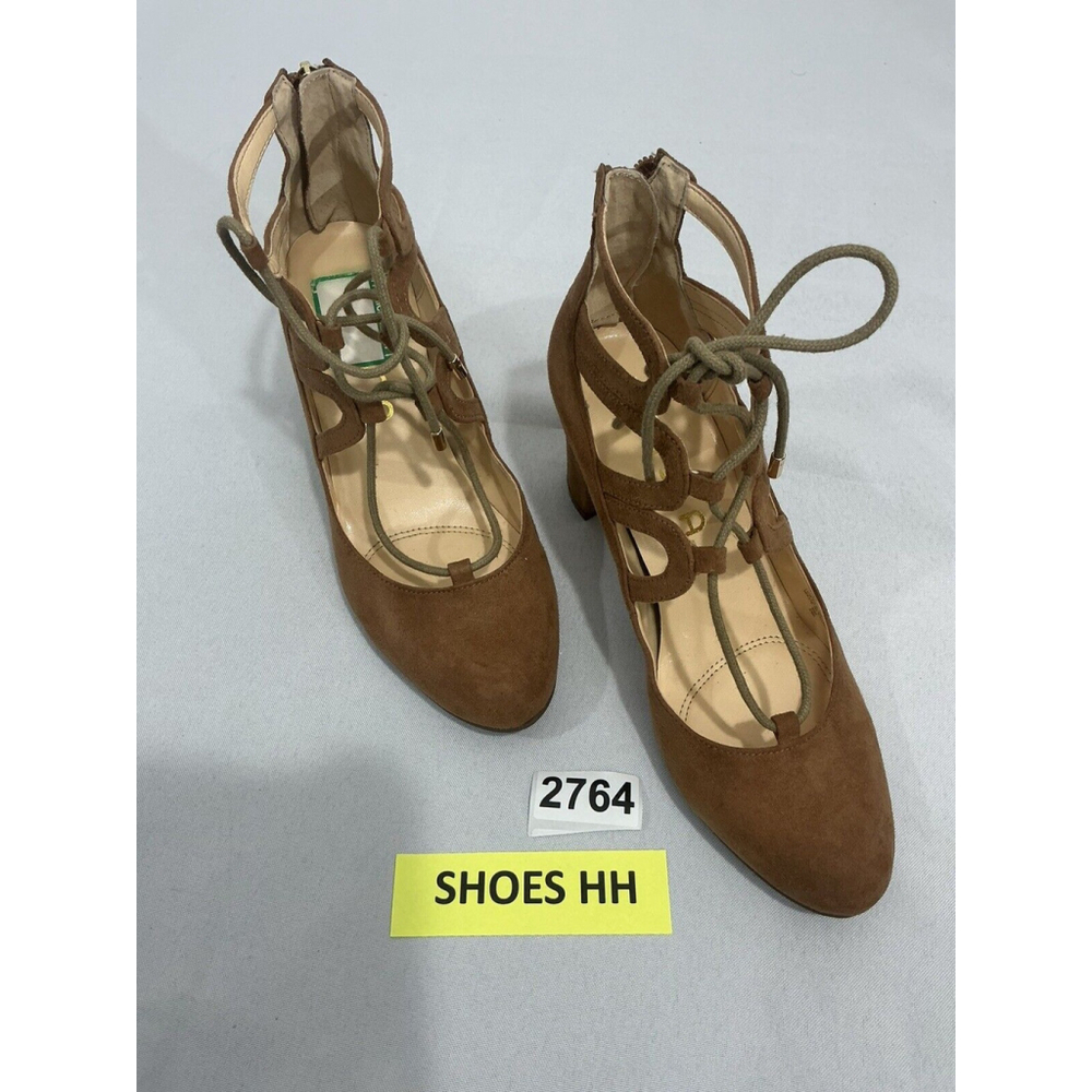 Womans Unisa Uncalete Size 6 M Camel Faux Suede Zip Up Lace Up Heel Pumps